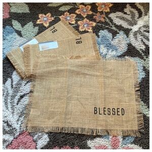 #50 Set 4 BLESSED Woven Natural Jute Burlap Placemats Dining Table Mat Farmhouse